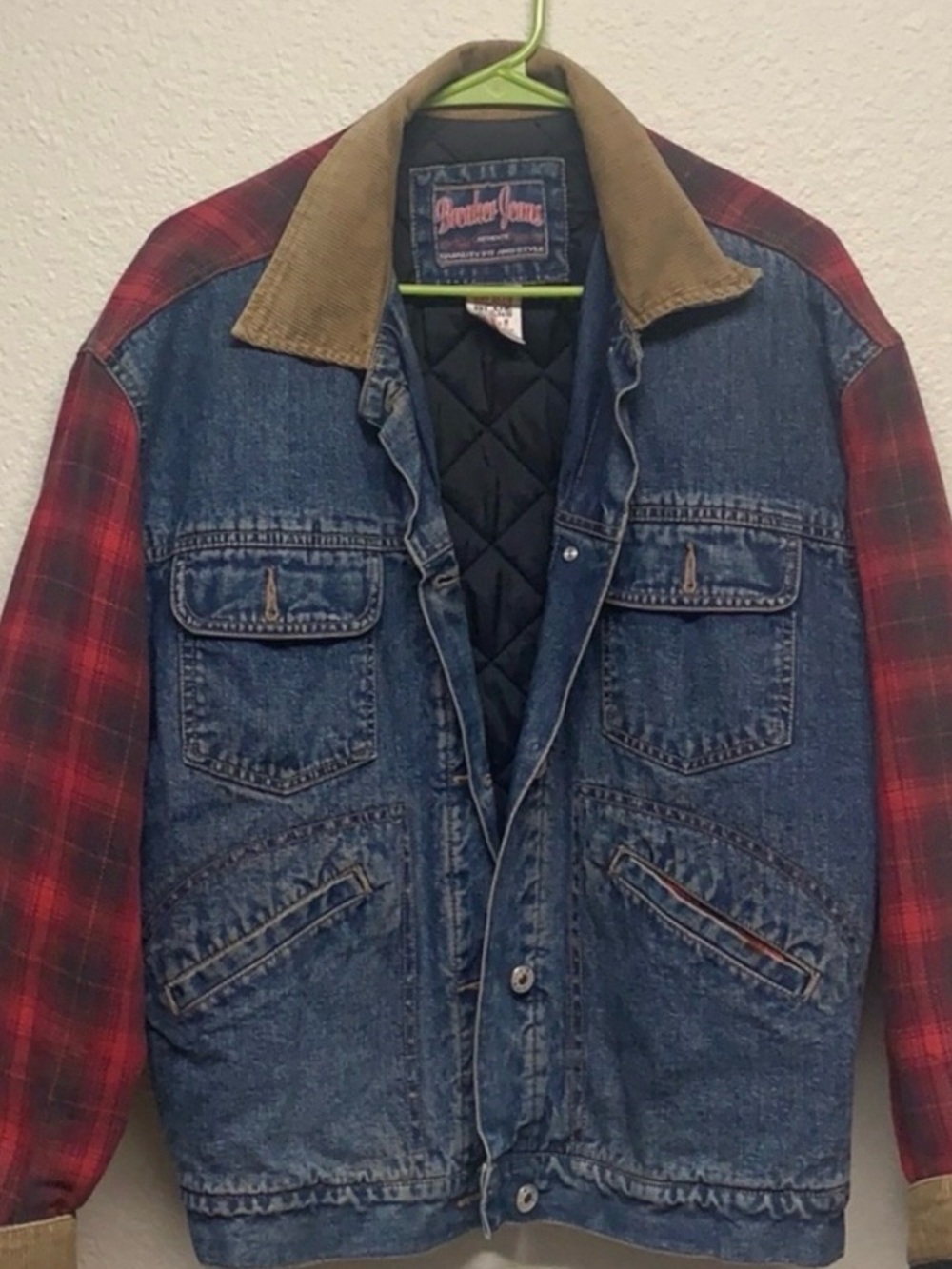 Breaker Jeans vintage red plaid denim rancher jacket quilted lining ribbed trim